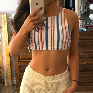 Orange and Blue Striped Bikini Top